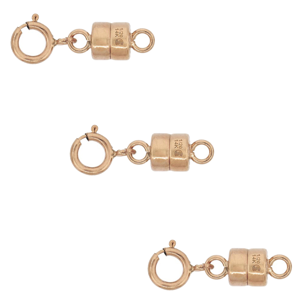 3 PACK 14K ROSE GOLD-FILLED 4 MM MAGNETIC CLASP CONVERTER FOR LIGHT NECKLACES USA SQUARE EDGE 5.5MM SPRINGRING