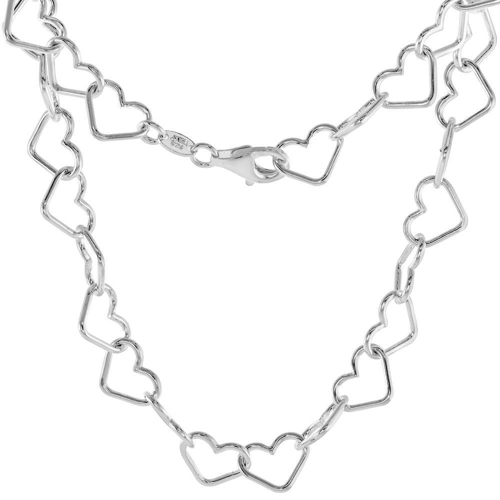 STERLING SILVER 10MM HEART CHAIN NECKLACES & BRACELETS FOR WOMEN NICKEL FREE ITALY SIZES 7-20 INCH