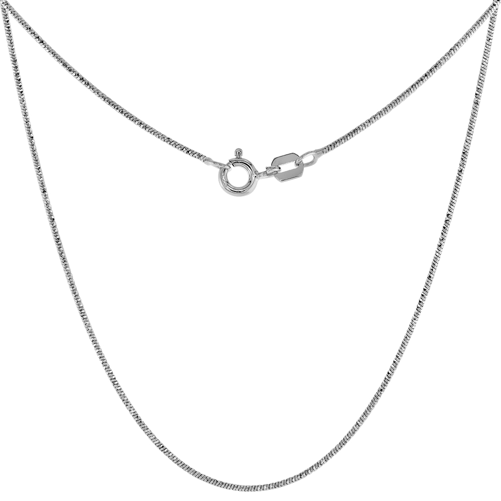 STERLING SILVER SPARKLE 0.85MM SNAKE CHAIN NECKLACES & BRACELETS THIN RHODIUM FINISH SIZES 16 & 18 INCH