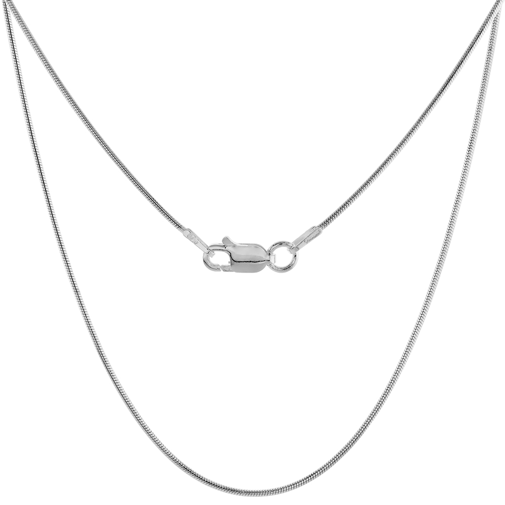STERLING SILVER SNAKE CHAIN NECKLACES & BRACELETS 0.9MM VERY THIN NICKEL FREE ITALY, SIZES 7 - 30 INCH