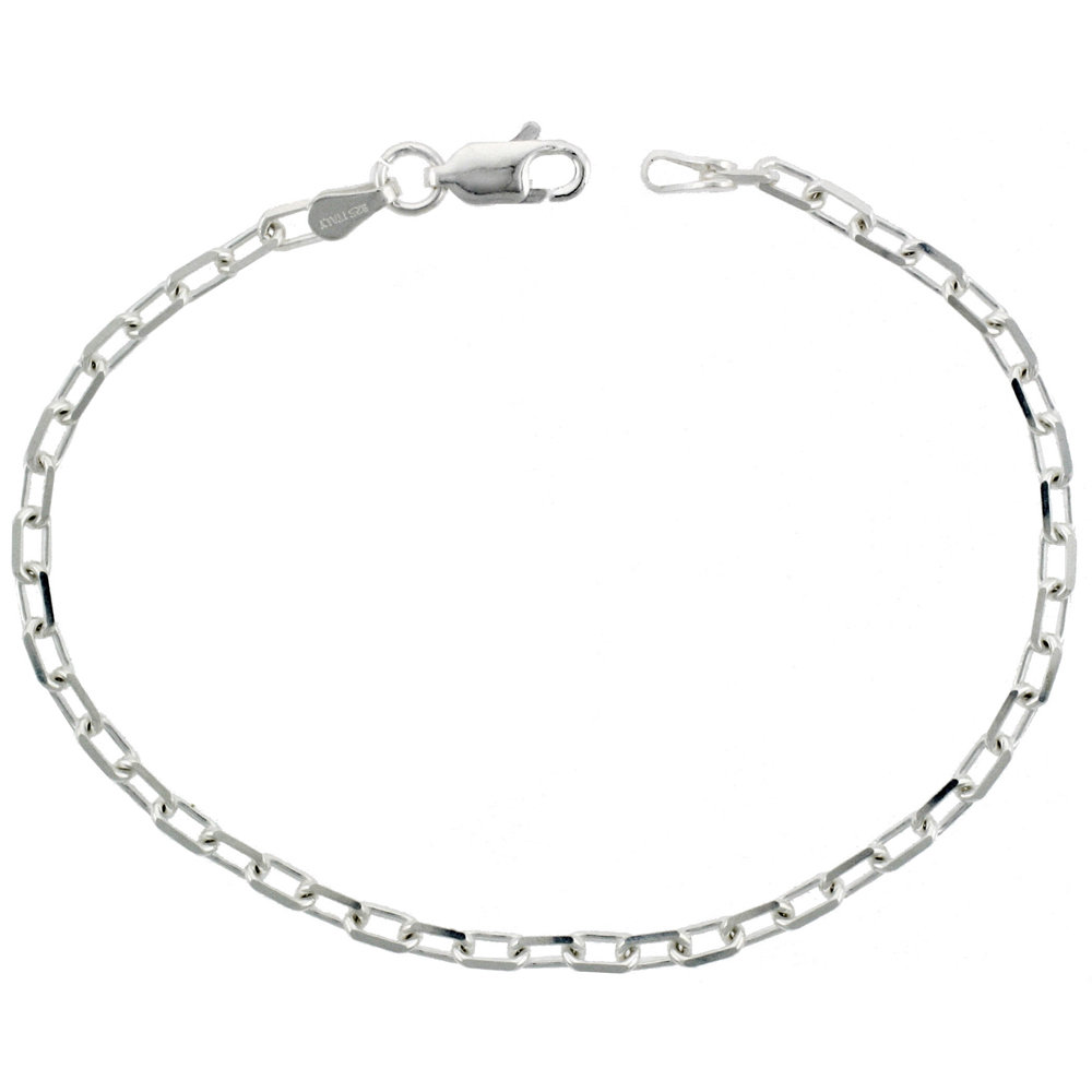 STERLING SILVER BOSTON LINK CHAIN NECKLACES & BRACELETS NICKEL FREE ITALY BEVELED 1/8 INCH, 7-30 INCH