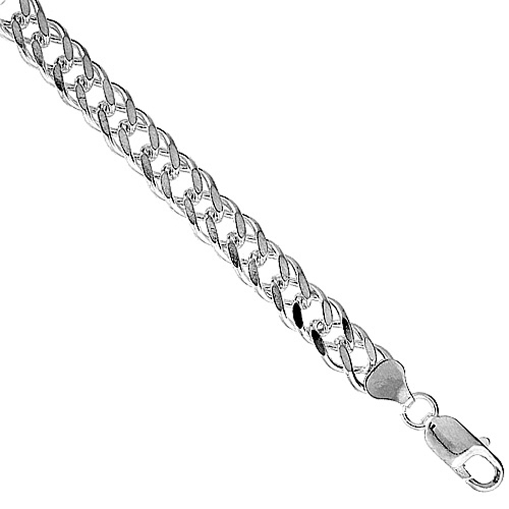 6.5MM STERLING SILVER ROMBO DOUBLE LINK CHAIN NECKLACES & BRACELETS FOR MEN AND WOMEN NICKEL FREE ITALY SIZES 7 - 30 INCH