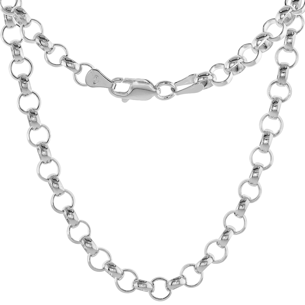 STERLING SILVER ITALIAN ROLO CHAIN NECKLACE 6MM THICK NICKEL FREE SIZES 7 - 30 INCH