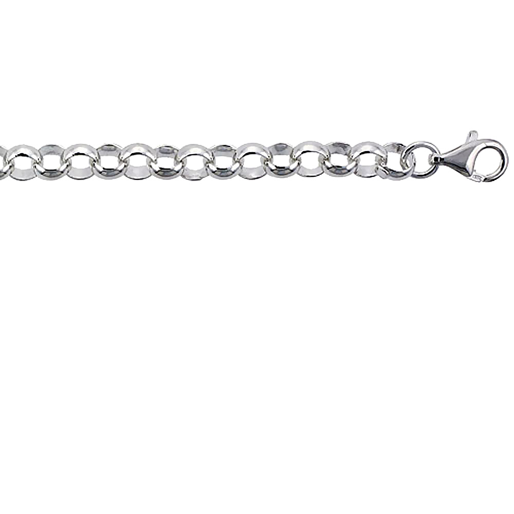 Sterling Silver Italian Rolo Chain Bracelet 8mm Nickel Free, sizes 7 - 8 inch