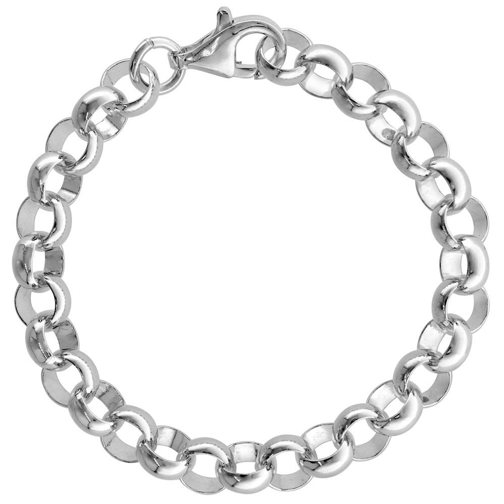 STERLING SILVER ITALIAN ROLO CHAIN BRACELET 8MM NICKEL FREE SIZES 7 - 8 INCH