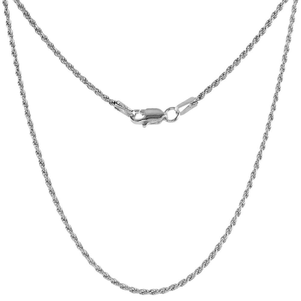 Sterling Silver Rope Chain Necklace 1.5 mm Thin Diamond cut Nickel Free Italy, sizes 16 - 24 inch