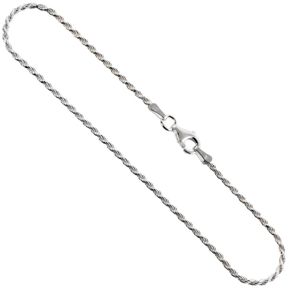 STERLING SILVER ANKLET ROPE CHAIN 1.5 MM NICKEL FREE ITALY, SIZES 9 - 10 INCH