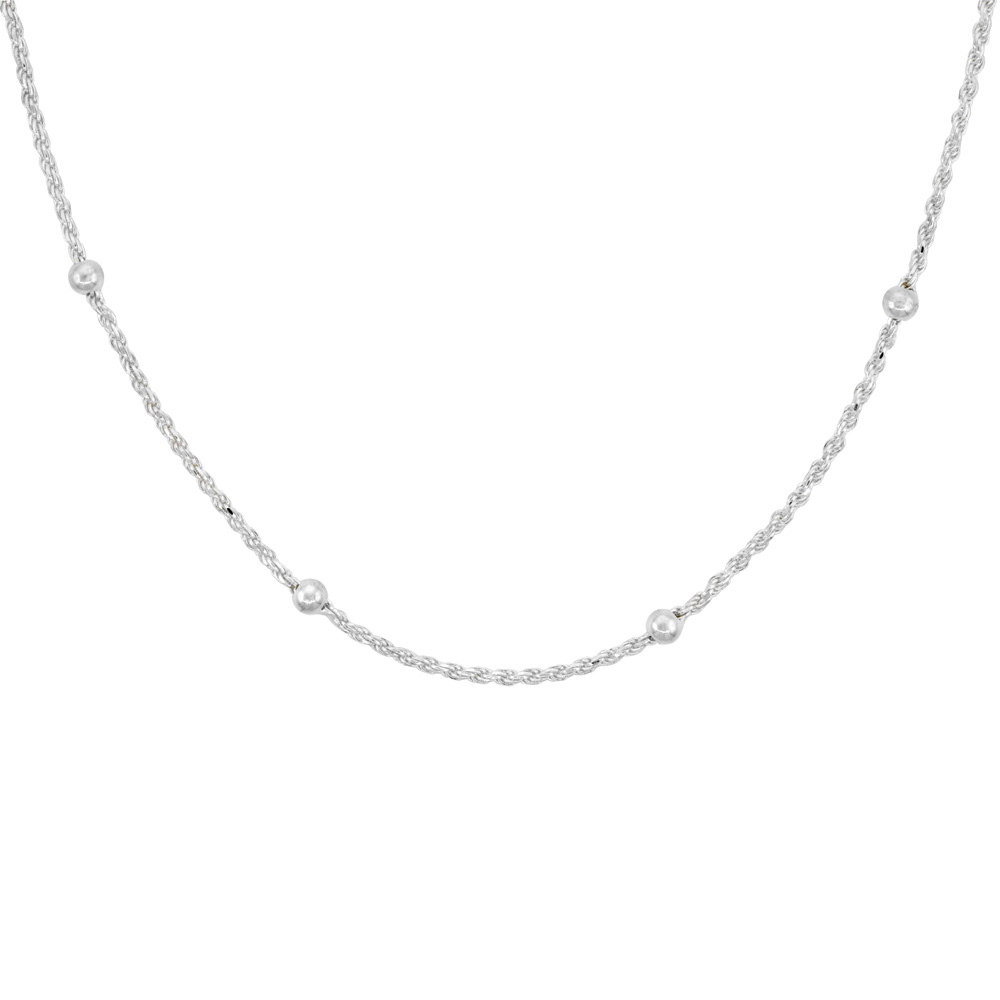 Sterling Silver Rope Chain Station Necklaces &amp; Anklets 4mm Beads Nickel Free Italy, sizes 7 - 30 inch