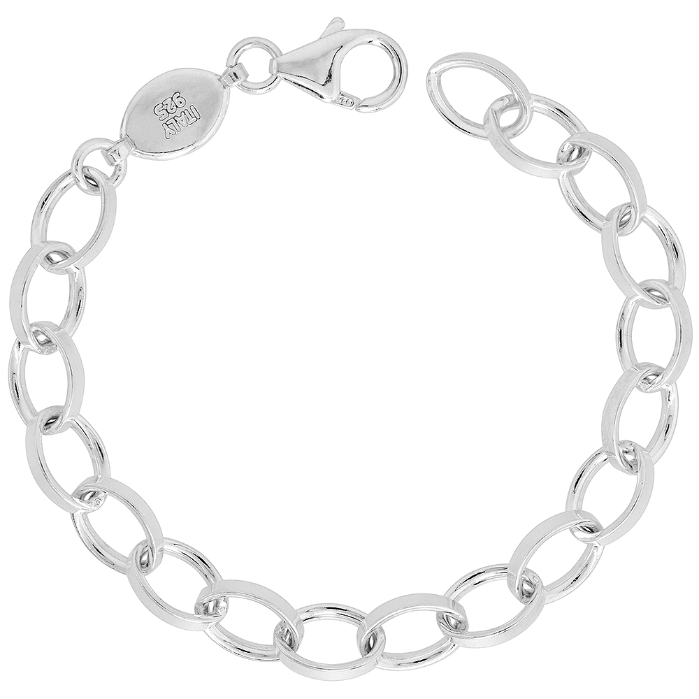 Sterling Silver Inside-Out Oval Rolo Chain Necklace &amp; Bracelets 8mm Thick Nickel Free, sizes 7 - 8 inch