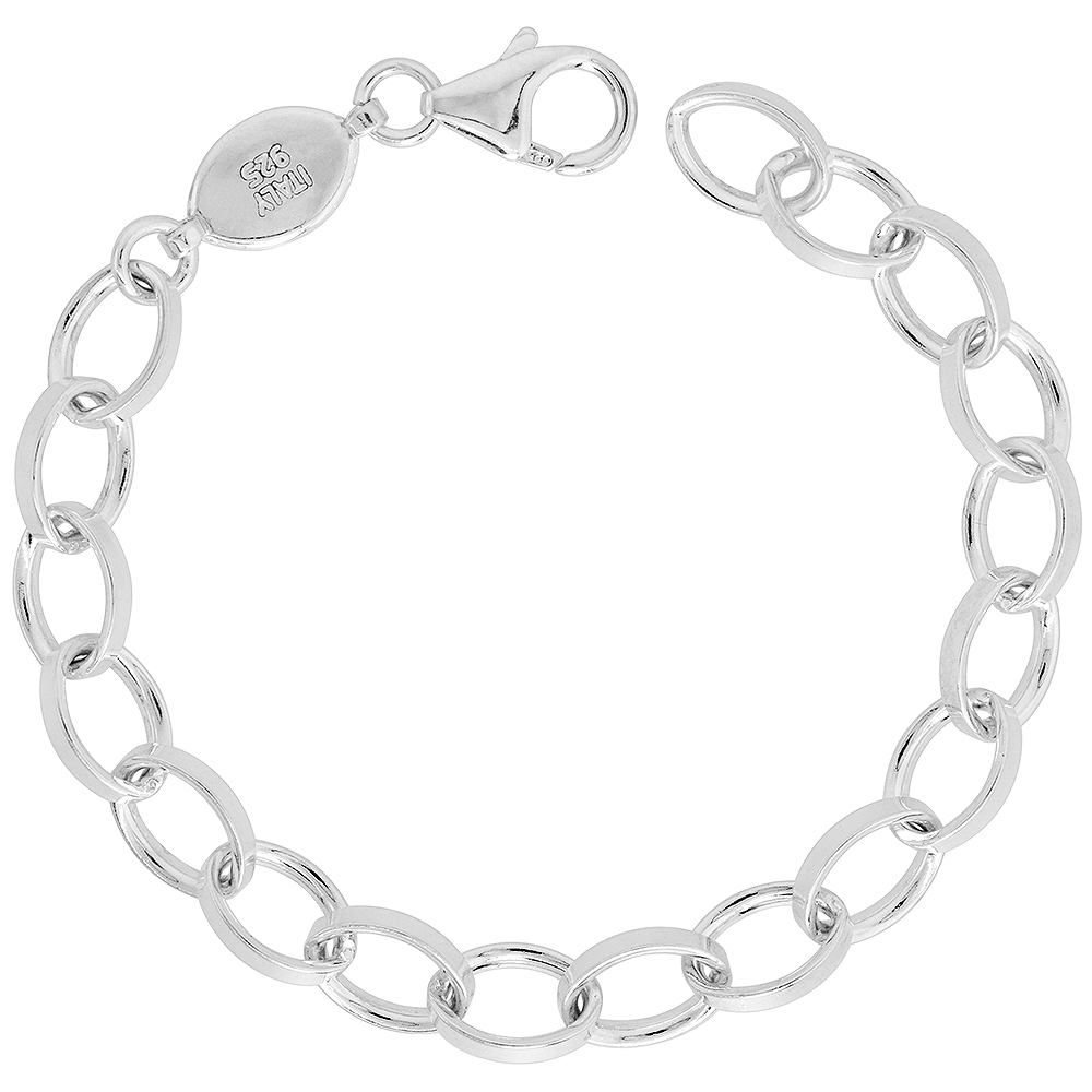Sterling Silver Inside-Out Oval Rolo Chain Necklace & Bracelets 8mm Thick Nickel Free, sizes 7 - 8 inch