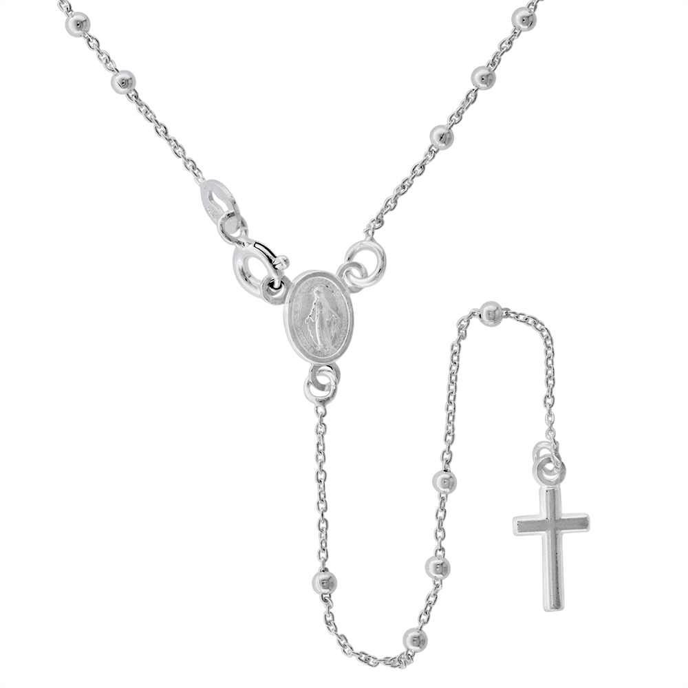STERLING SILVER BABY ROSARY NECKLACE DAINTY 1.8 MM BEADS HANDMADE FOR WOMEN ITALY, 18 INCH