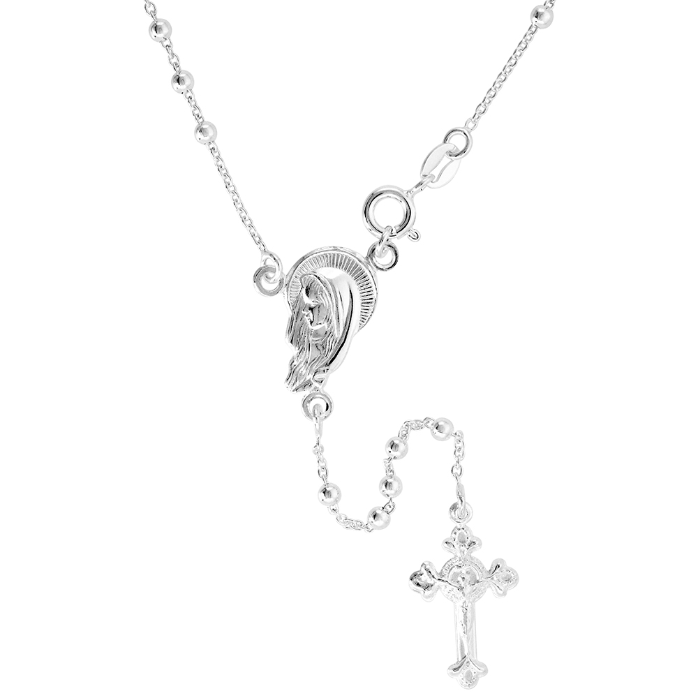 Sterling Silver Rosary Necklace 2 mm Beads made in Italy