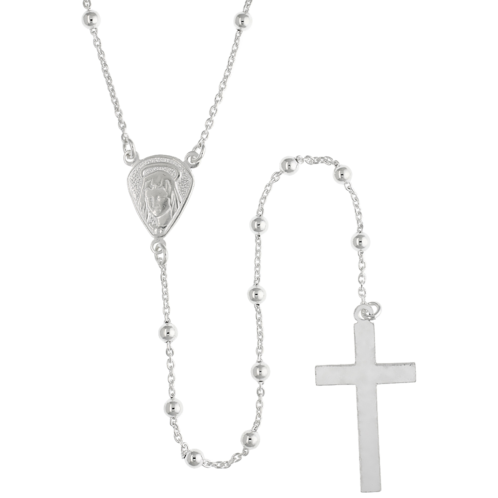 Sterling Silver Rosary Necklace 3 mm Beads made in Italy