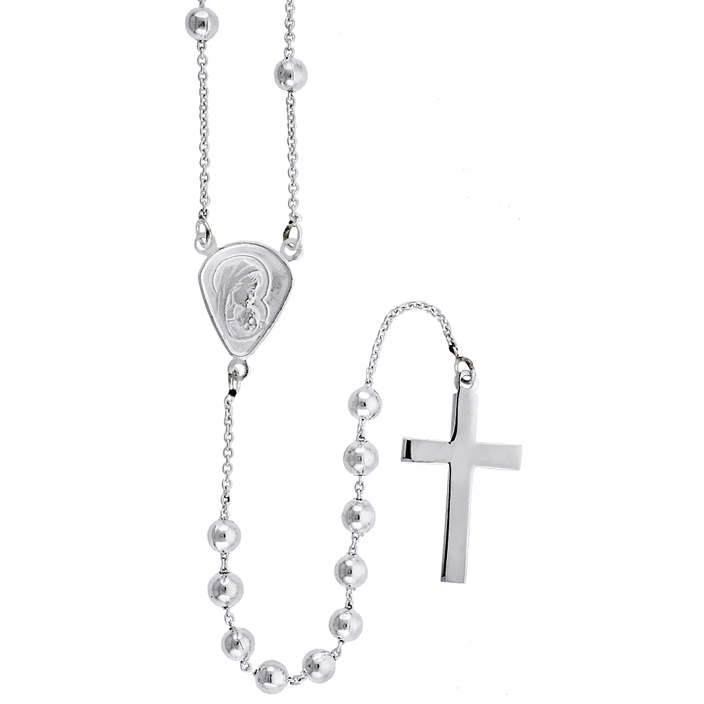Sterling Silver Rosary Necklace 4 mm Beads, 30 inch