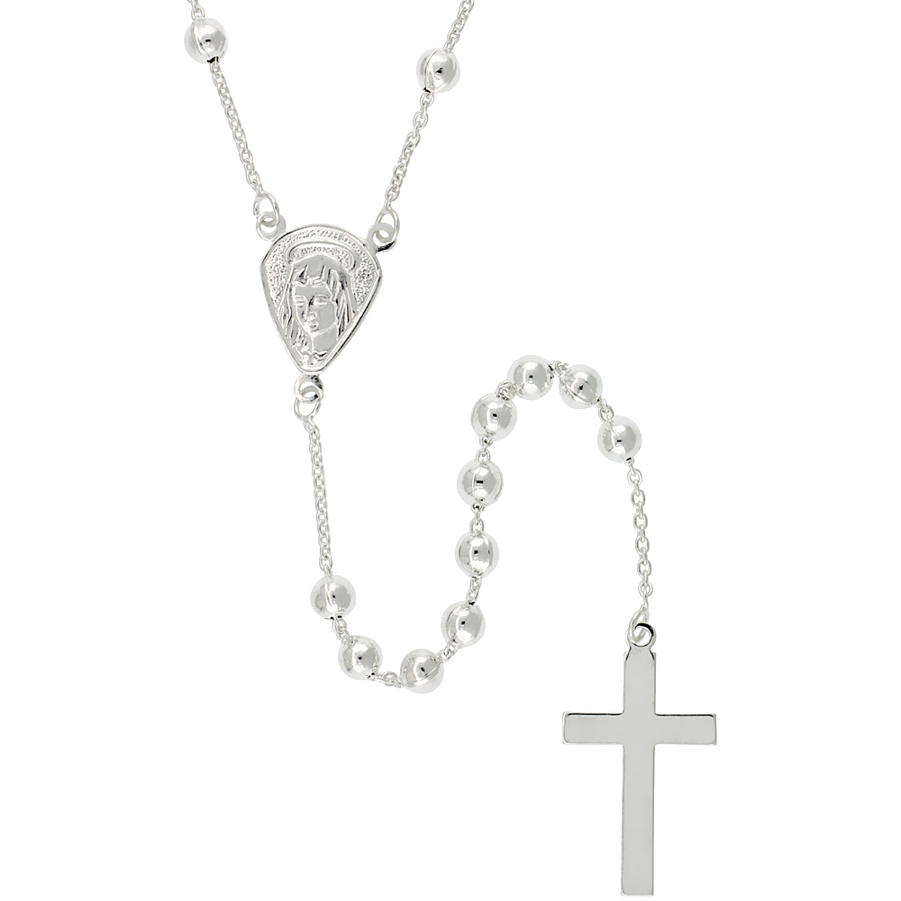 Sterling Silver Rosary Necklace 4 mm Beads made in Italy