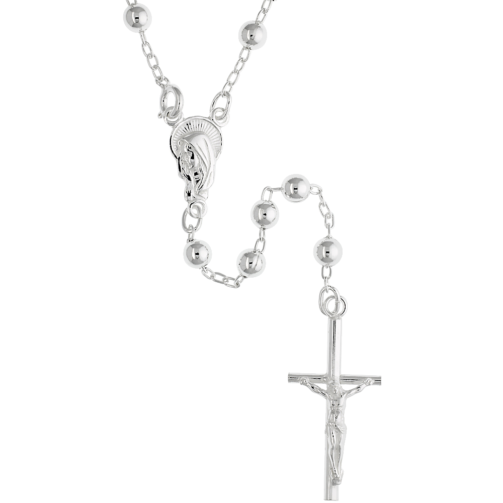 Sterling Silver Rosary Necklace 5 mm Beads made in Italy