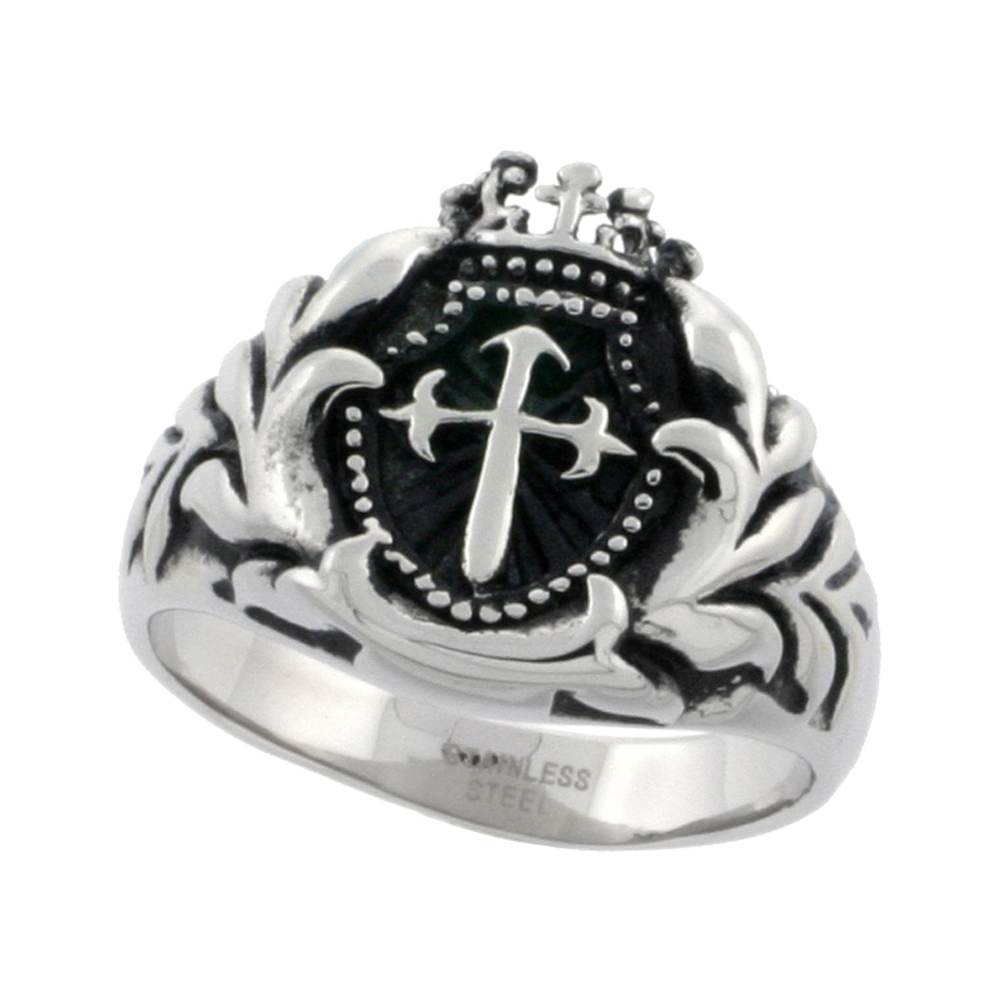 Stainless Steel St. James Cross Ring Biker Rings for men 9/16 inch, sizes 8 - 15