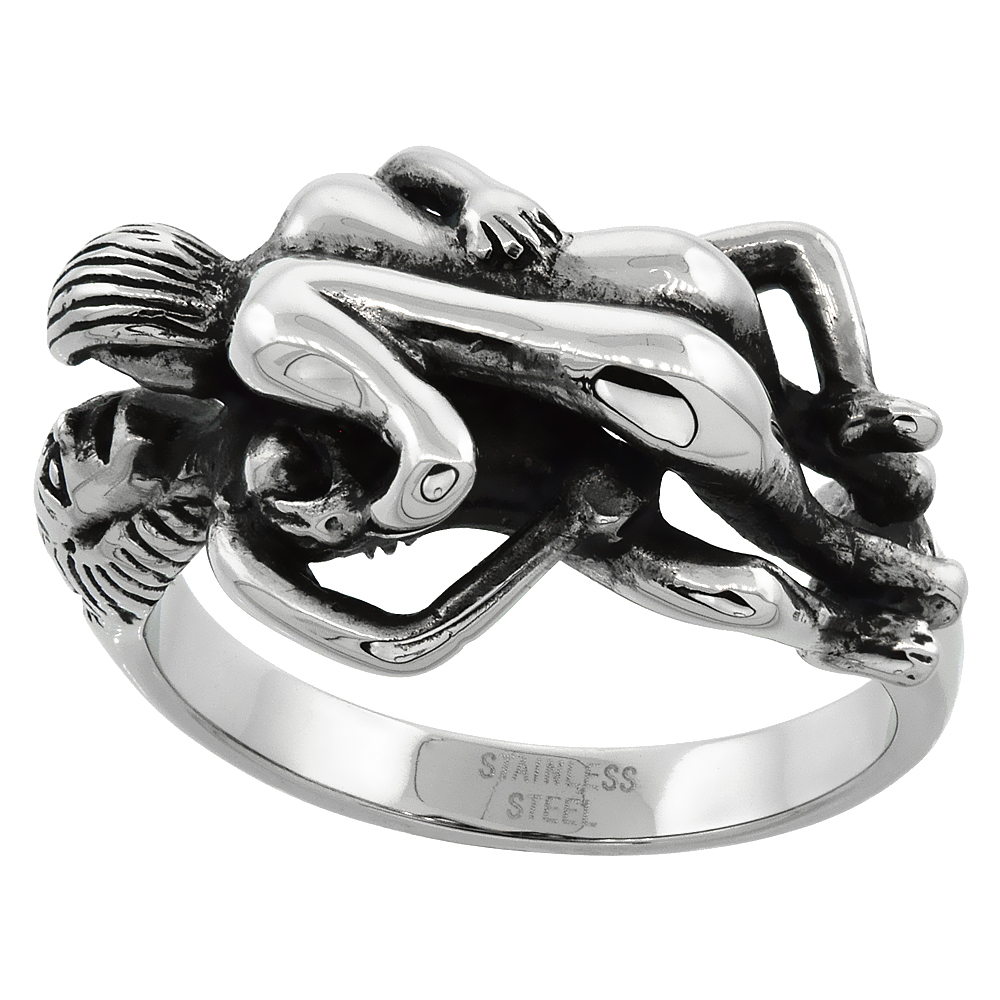 STAINLESS STEEL COUPLE HAVING SEX BIKER RING FOR MEN 9/16 INCH SIZES 9 - 15