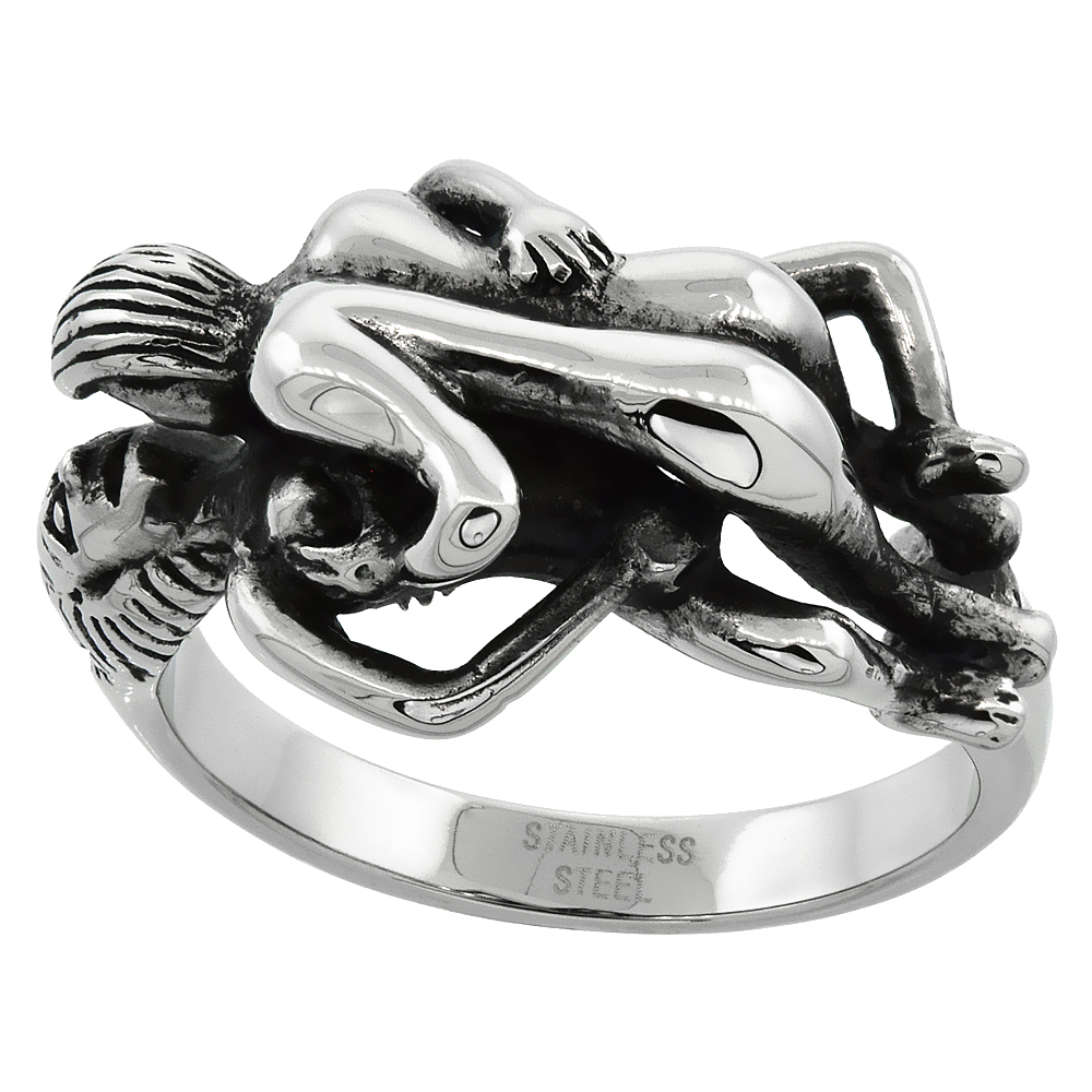 Stainless Steel Couple Having Sex Ring Biker Rings for men 9/16 inch, sizes 9 - 15