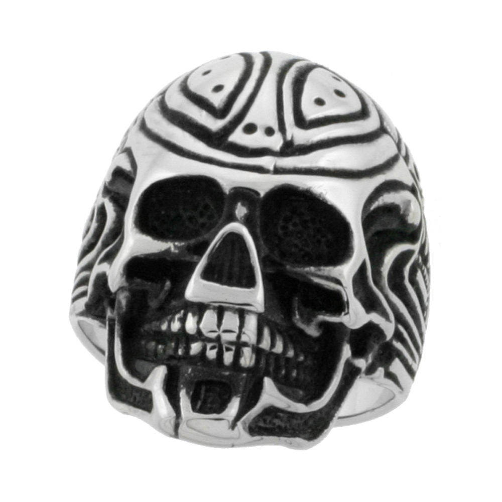 Stainless Steel Cyborg Skull Ring Biker Rings for men 1 1/8 inch, sizes 9 - 15