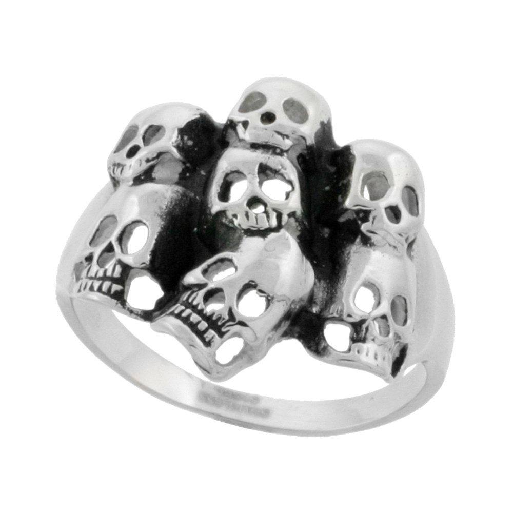 STAINLESS STEEL SKULLS BIKER RING FOR MEN 7/8 INCH SIZES 9 - 15