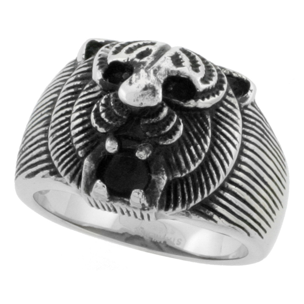 Stainless Steel Tiger Ring Biker Rings for men 3/4 inch, sizes 9 - 15