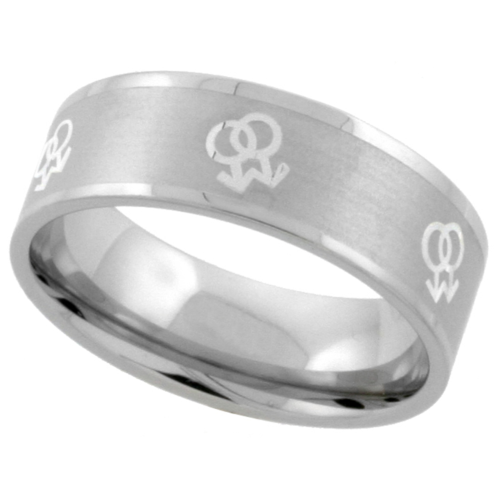 STAINLESS STEEL GAY SYMBOLS RING 8MM WEDDING BAND SIZES 9 - 13