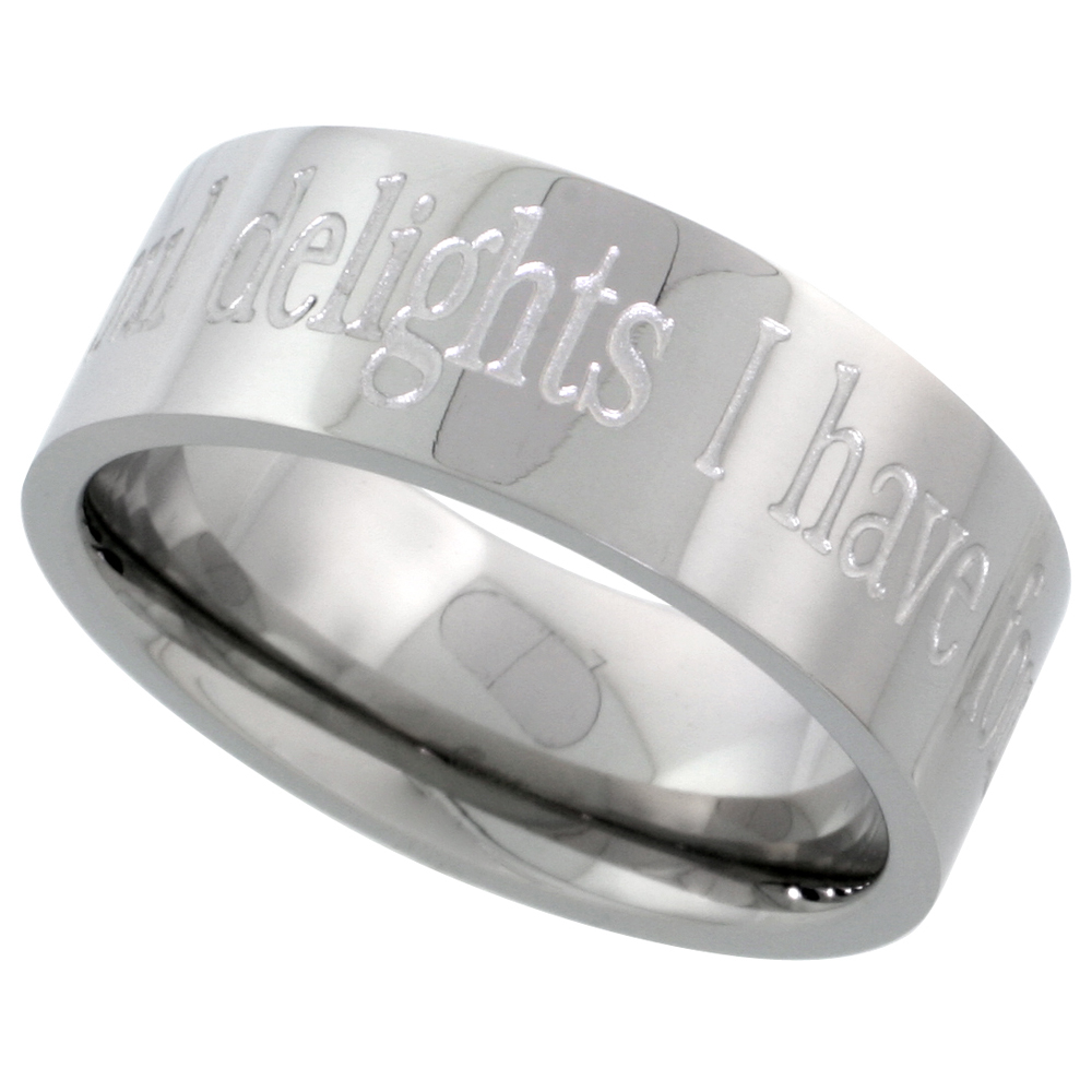 STAINLESS STEEL 8MM I HAVE FOUND THE ONE IN WHOM MY SOUL DELIGHTS WEDDING RING COMFORT-FIT SIZES 8 - 14