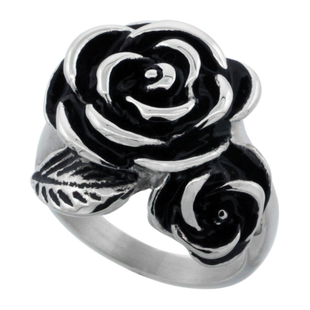 STAINLESS STEEL DOUBLE ROSE RING FOR WOMEN 7/8 INCH SIZES 6 - 9