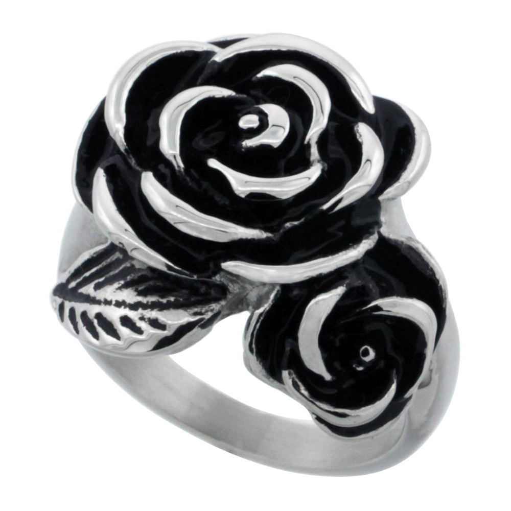 Stainless Steel Double Rose Ring for Women 7/8 inch, sizes 6 - 9
