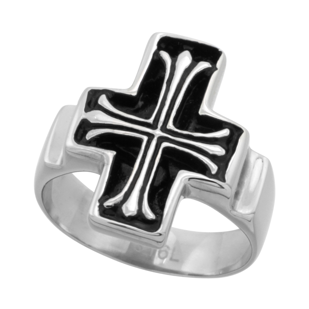 STAINLESS STEEL CROSS PATONCE BIKER RING FOR MEN 1 INCH LONG SIZES 9 - 15