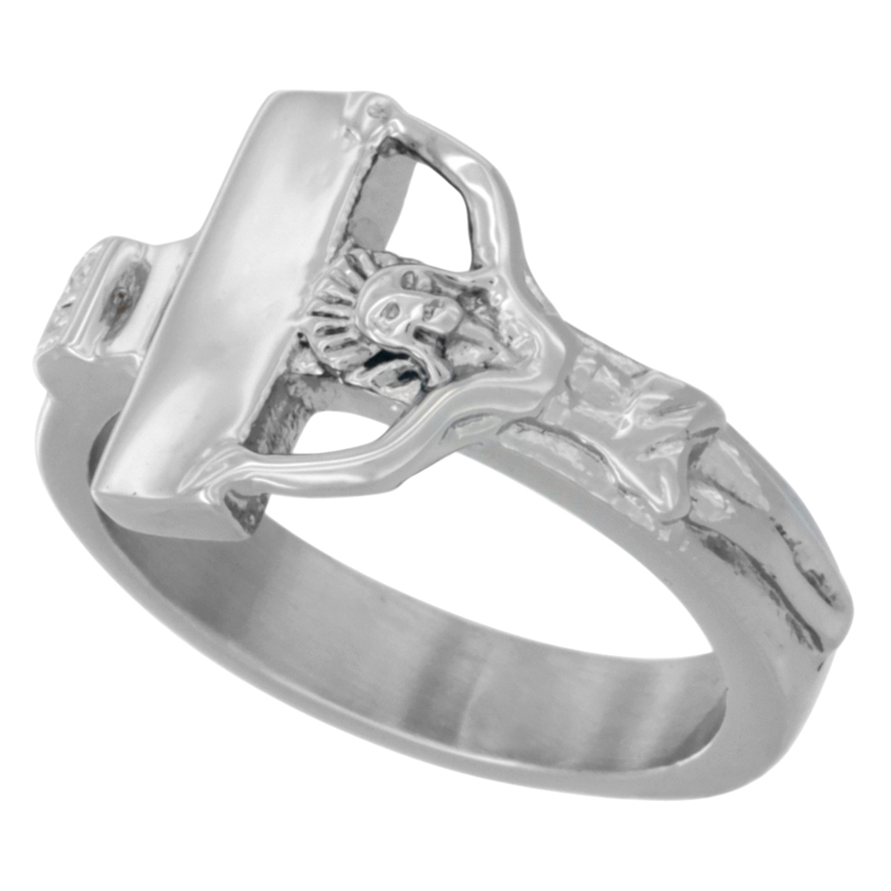 STAINLESS STEEL CRUCIFIX RING FOR WOMEN HIGH POLISHED 1/2 INCH WIDE