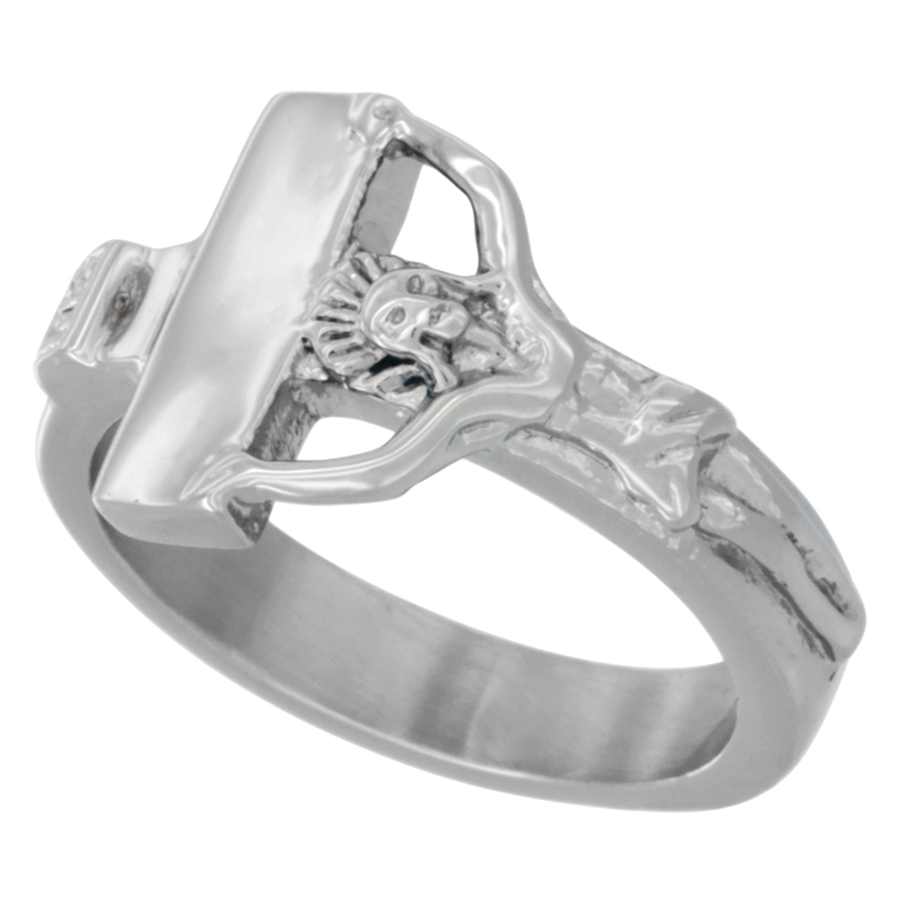 Stainless Steel Crucifix Ring High Polished 1/2 inch wide