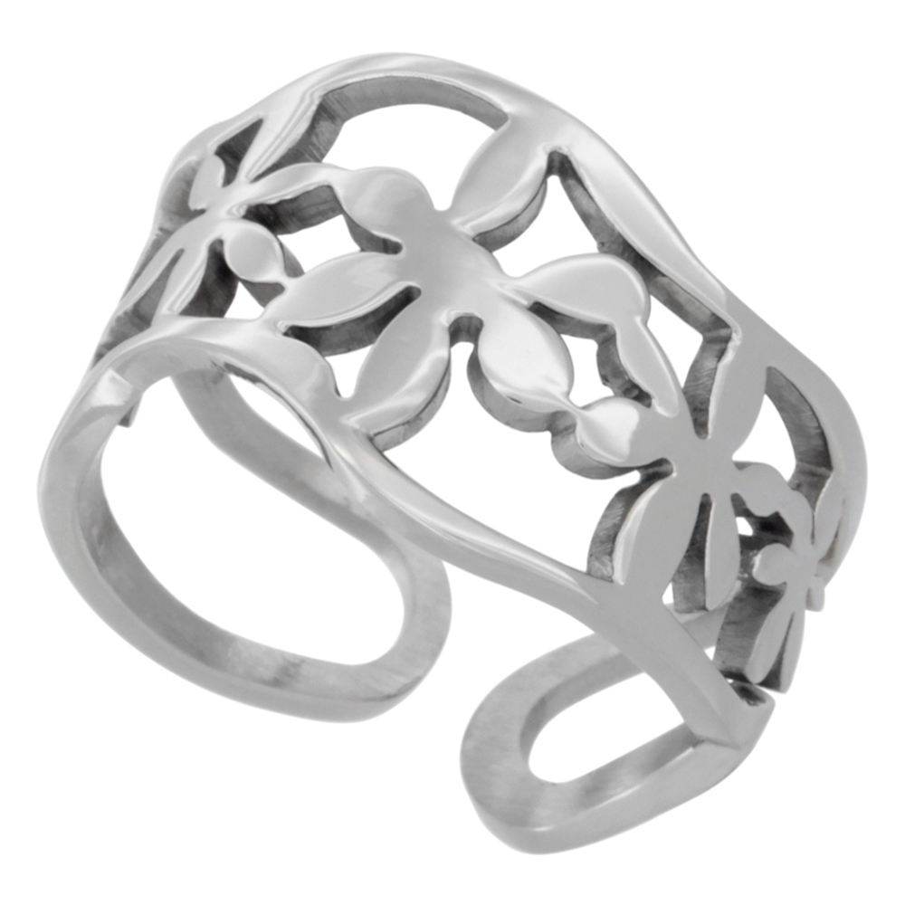 Stainless Steel Wavy Flower Cut-outs Ring Open Bottom Adjustable, 9/16 inch wide