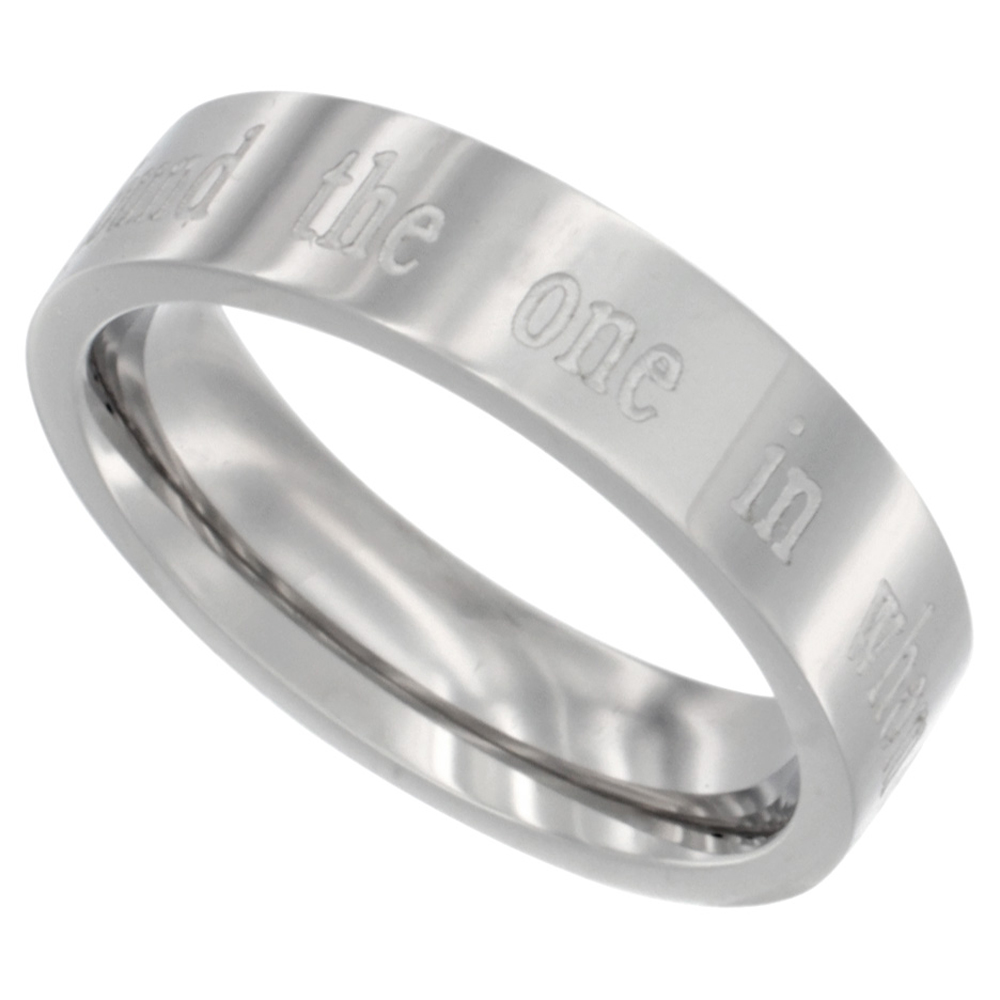 STAINLESS STEEL 5MM I HAVE FOUND THE ONE IN WHOM MY SOUL DELIGHTS WEDDING BAND RING COMFORT FIT SIZES 5-9