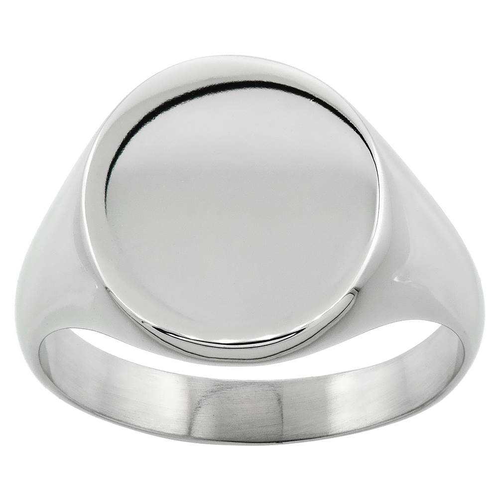 Surgical Stainless Steel Oval Signet Ring Solid Back Flawless Finish 5/8 inch, Sizes 8 to 13