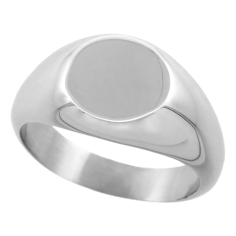 Stainless Steel Small Signet Ring for Women Solid Back Flawless Finish 3/8 inch round, sizes 5 - 9