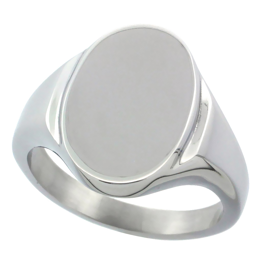 Surgical Stainless Steel Oval Signet Ring Solid Back Flawless Finish 5/8 inch, sizes 5 to 10