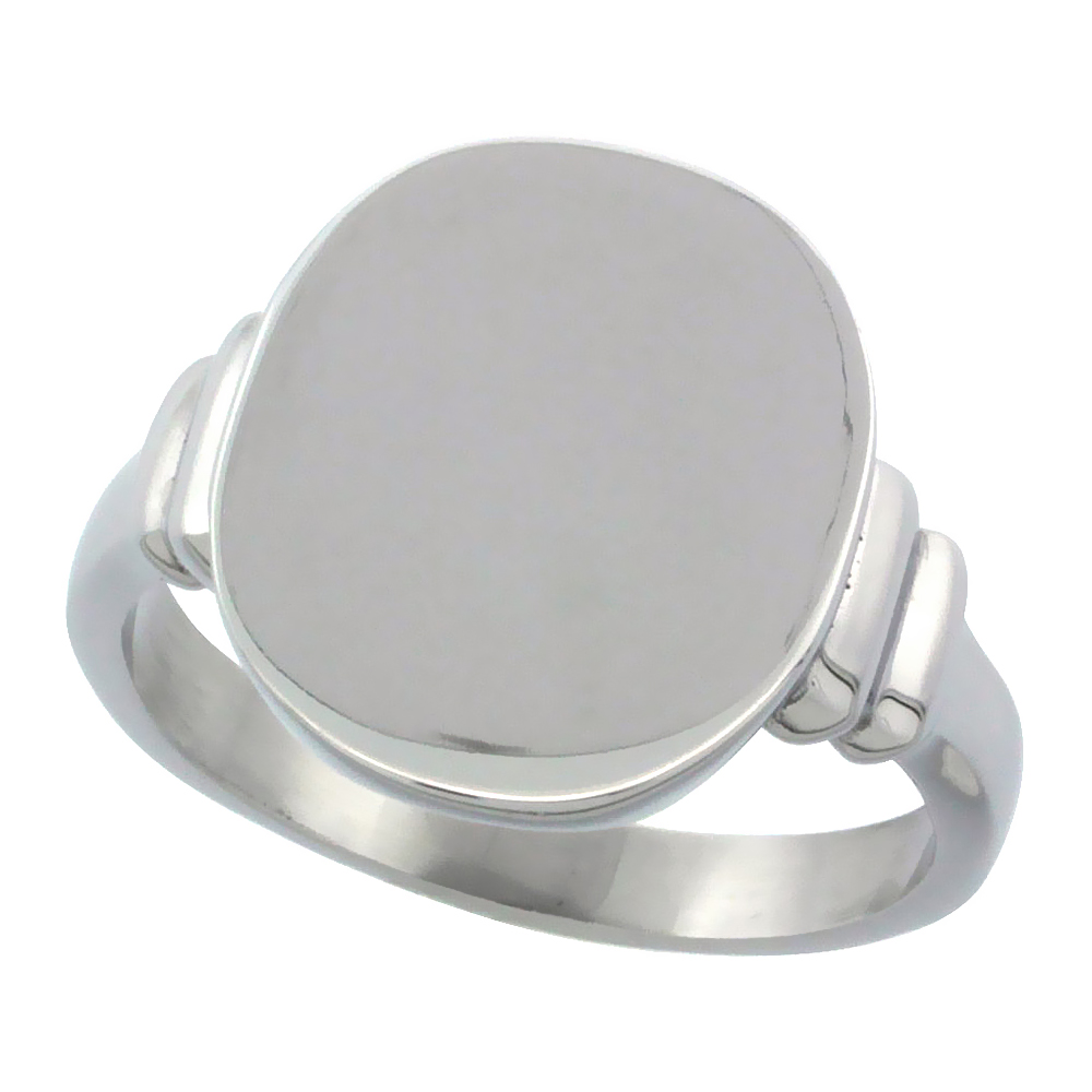 Surgical Stainless Steel Medium Signet Ring Solid Back Flawless Finish 3/8 inch, sizes 5 - 9