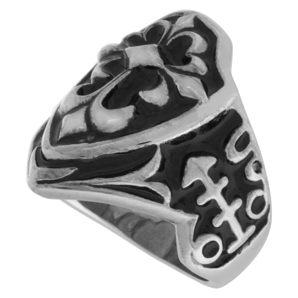 Stainless Steel Fleur De Lis Cross Ring Biker Rings for men sizes 9 - 15