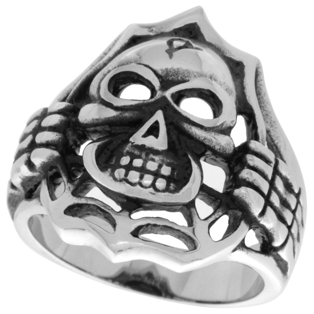 Stainless Steel Skull Ring Spider web Biker Rings for men sizes 9 - 15