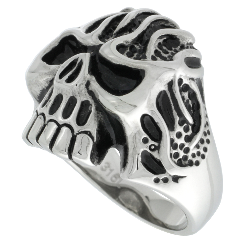 Stainless Steel Skull Ring Tribal Tattoos Biker Rings for men sizes 9 - 15