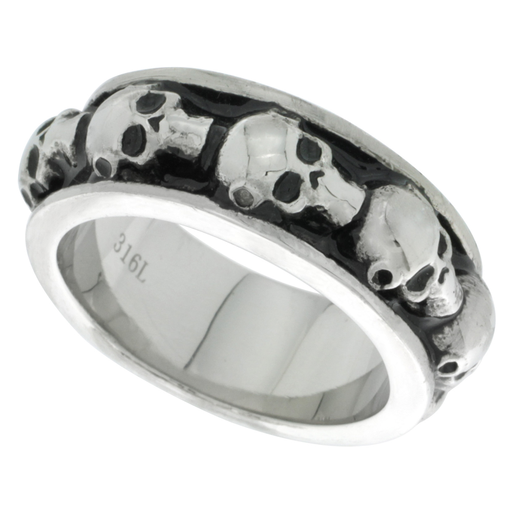 Surgical Stainless Steel Skull Wedding Ring 9 mm sizes 9 - 15