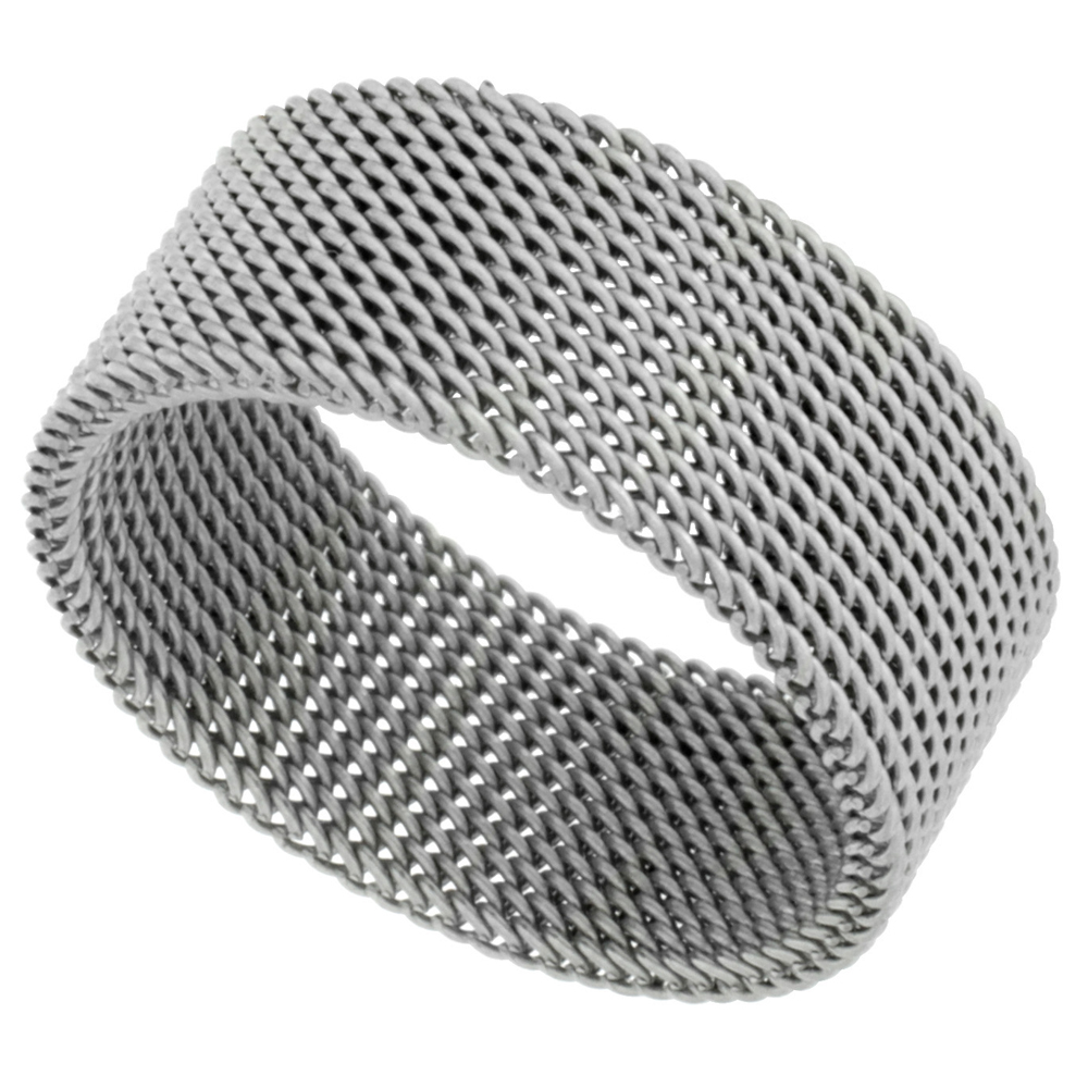 Surgical Stainless Steel 10 mm Mesh Ring Wedding Band, sizes 5 - 14