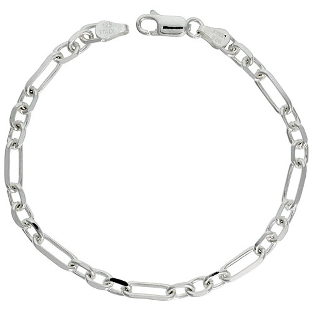 STERLING SILVER FIGARO CABLE LINK CHAIN NECKLACES & BRACELETS 5MM BEVELED NICKEL FREE ITALY, 7-30 INCH