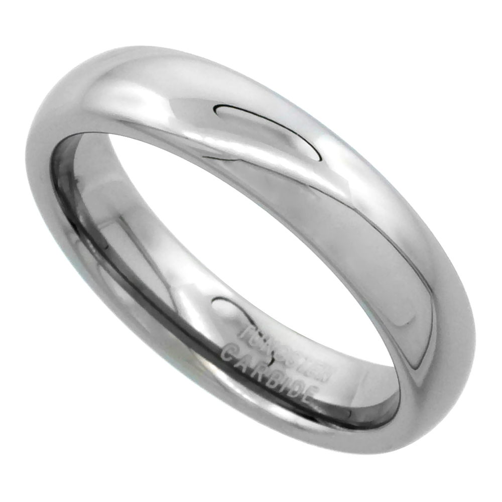 Tungsten Carbide 5mm Comfort Fit Domed Wedding Band Ring for Him & Her Mirror Polished Finish, sizes 5 to 15