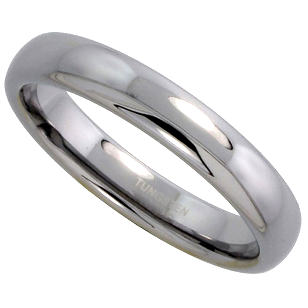 Tungsten Carbide 4 mm Domed Wedding Band Thumb Ring His &amp; Hers Highly Polished Finish, sizes 5 to 12