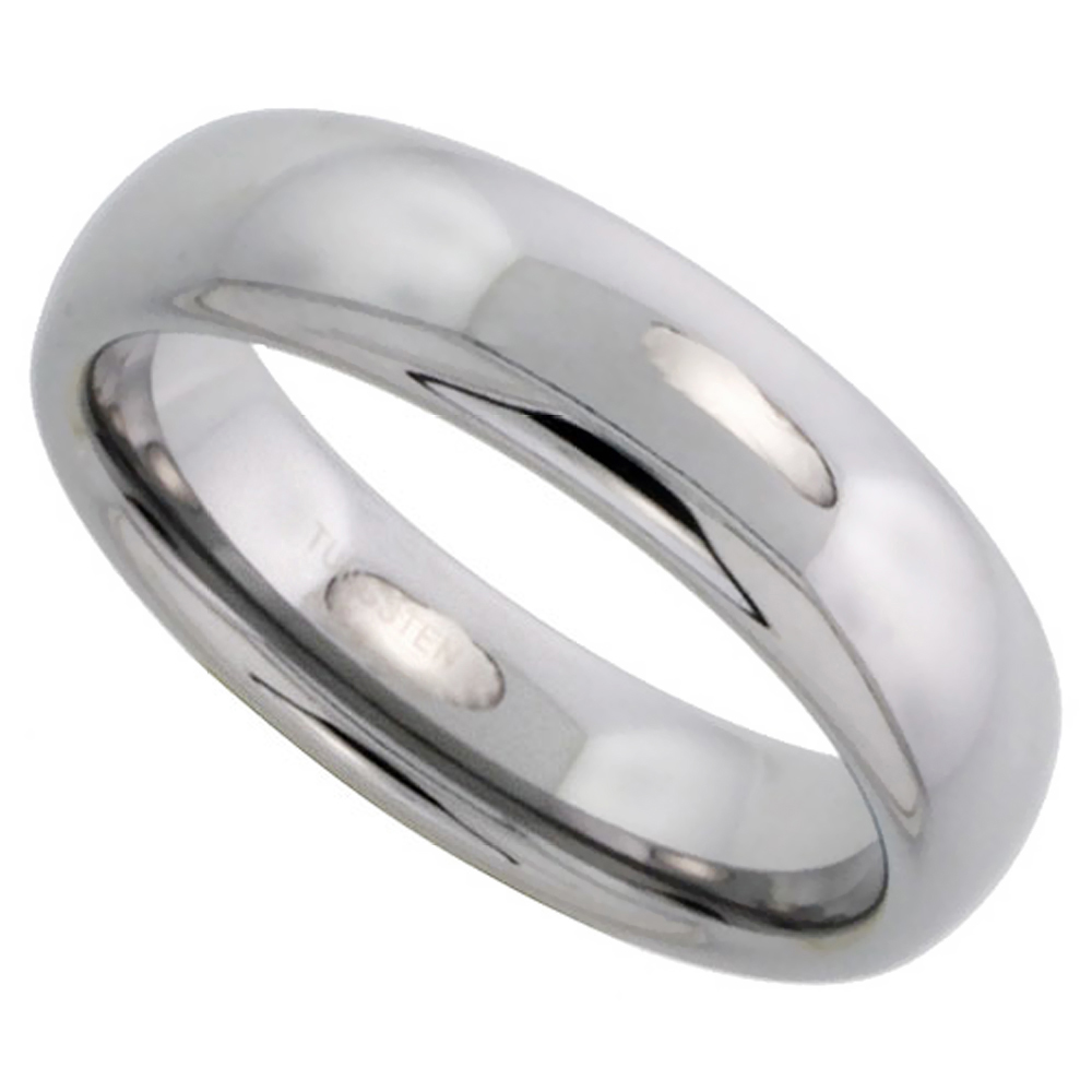 Tungsten Carbide 6 mm Domed Wedding Band Thumb Ring His & Hers Highly Polished Finish, sizes 5 to 12