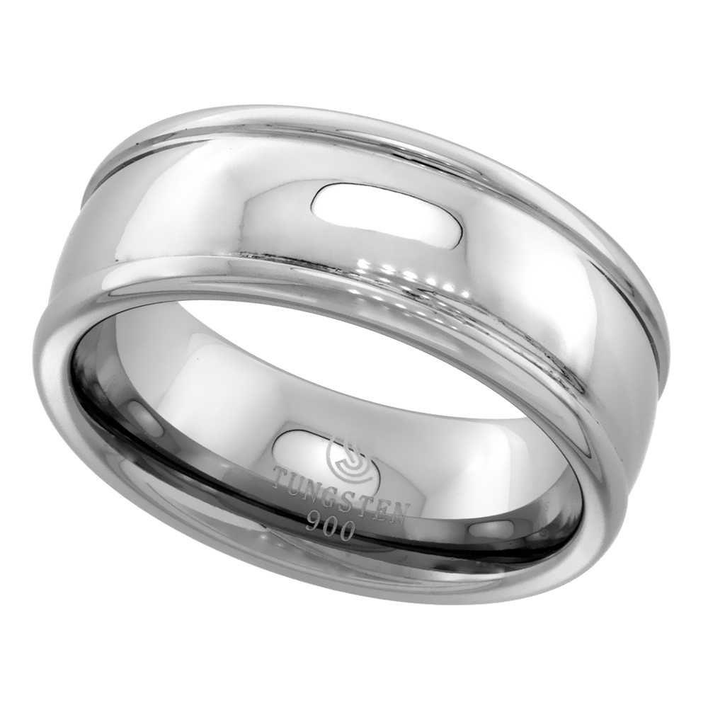 Tungsten Carbide 8 mm Domed Wedding Band Ring Raised Edges Mirror Finish sizes 7 to 14