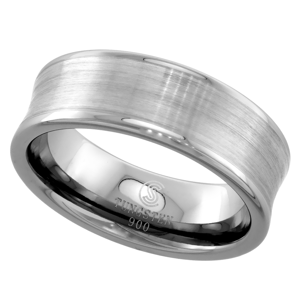 Tungsten Carbide 7 mm Wedding Band Ring Lightly Concaved Brushed Center sizes 7 to 14